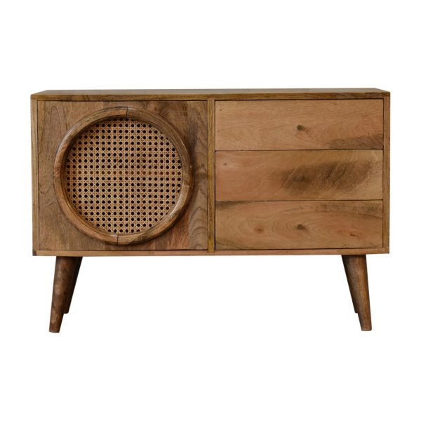 Solid Mango Wood Oak Finished with Rattan Larissa Sideboard