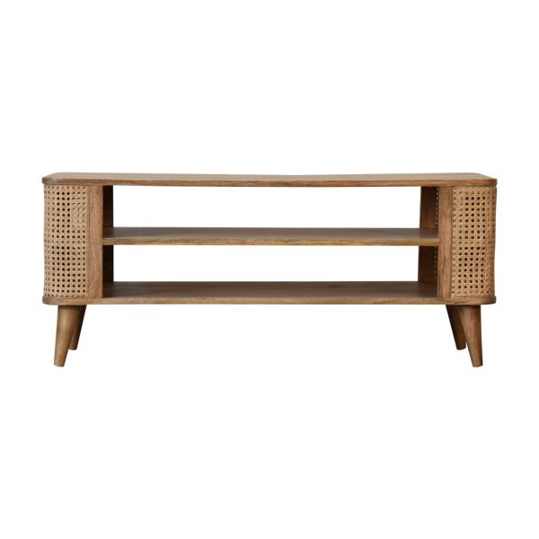 Solid Mango Wood Oak Finished with Rattan Larissa Media Unit