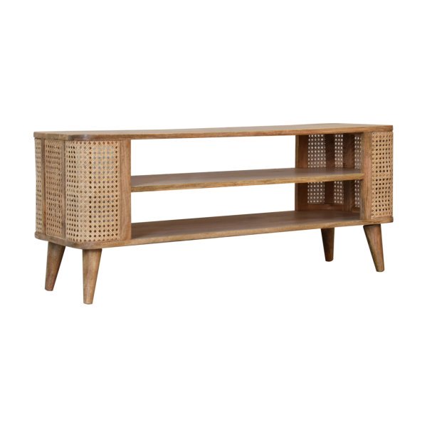 Solid Mango Wood Oak Finished with Rattan Larissa Media Unit - Image 2