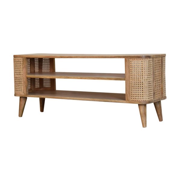 Solid Mango Wood Oak Finished with Rattan Larissa Media Unit - Image 3