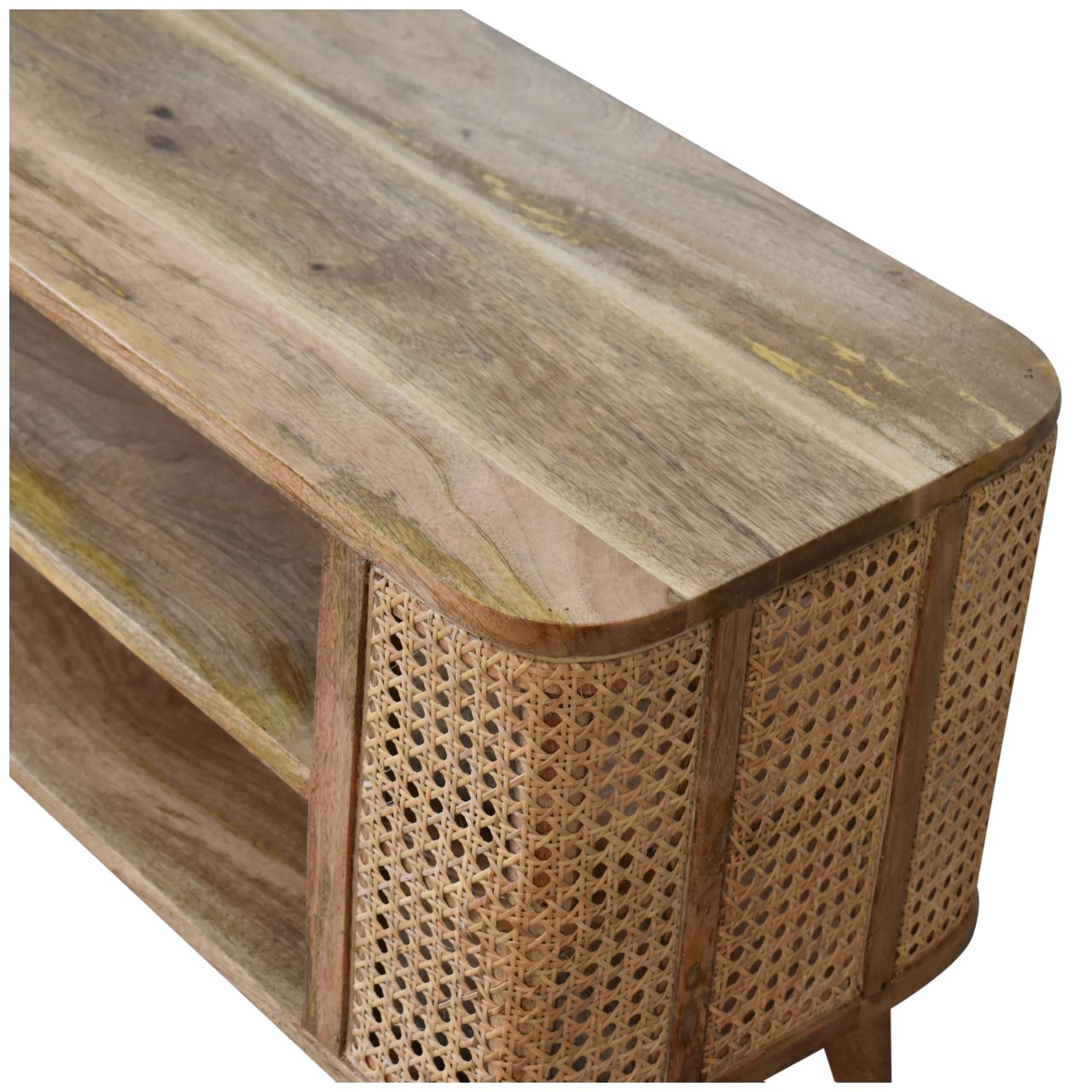 Solid Mango Wood Oak Finished with Rattan Larissa Media Unit - Image 5