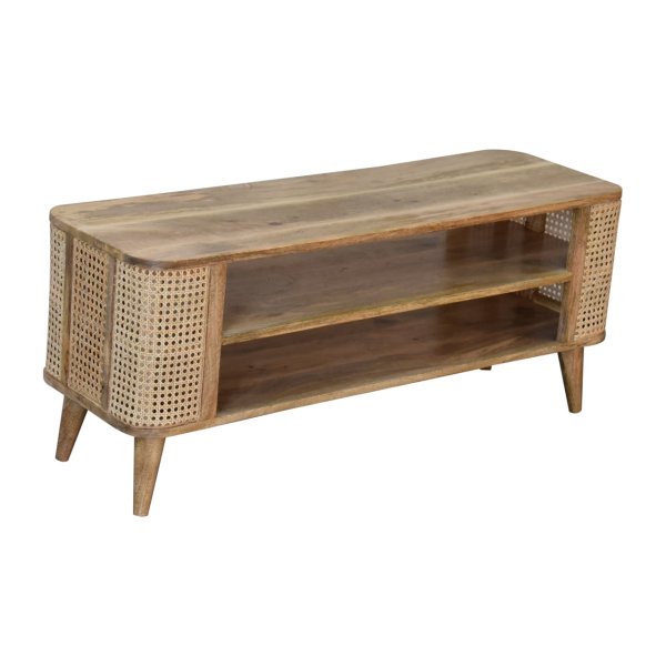 Solid Mango Wood Oak Finished with Rattan Larissa Media Unit - Image 6