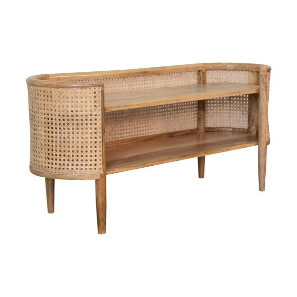 Solid Mango Wood Oak Finished Curved Open Sideboard - Image 2