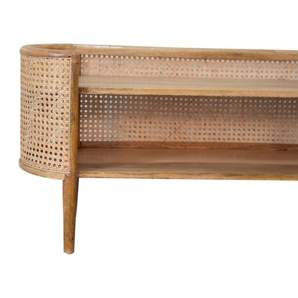 Solid Mango Wood Oak Finished Curved Open Sideboard - Image 4