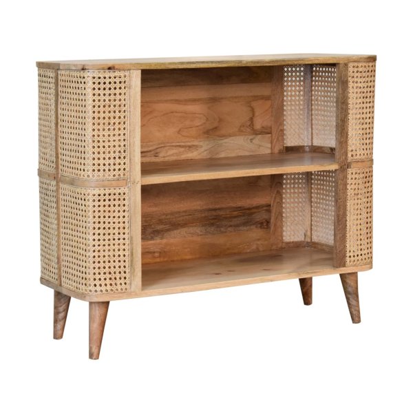 Solid Mango Wood Oak Finished with Rattan Double Open Cabinet - Image 2