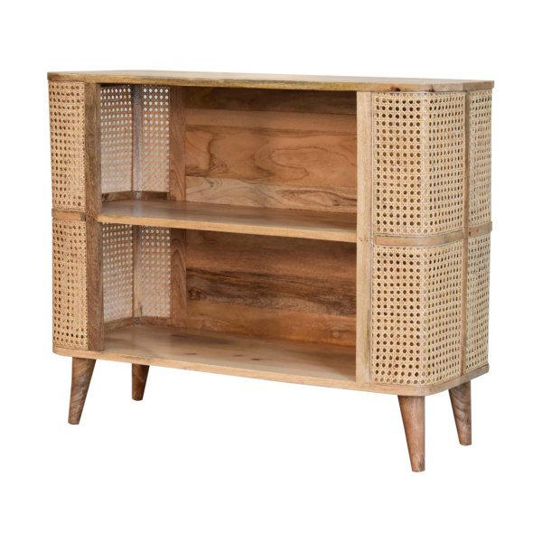 Solid Mango Wood Oak Finished with Rattan Double Open Cabinet - Image 3