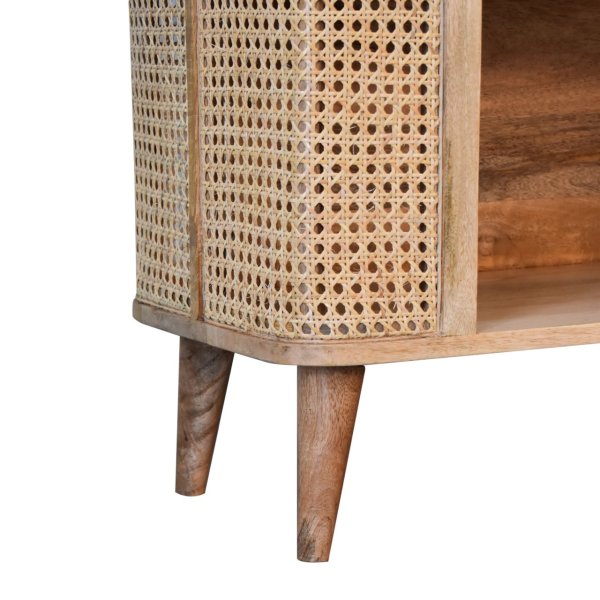 Solid Mango Wood Oak Finished with Rattan Double Open Cabinet - Image 7