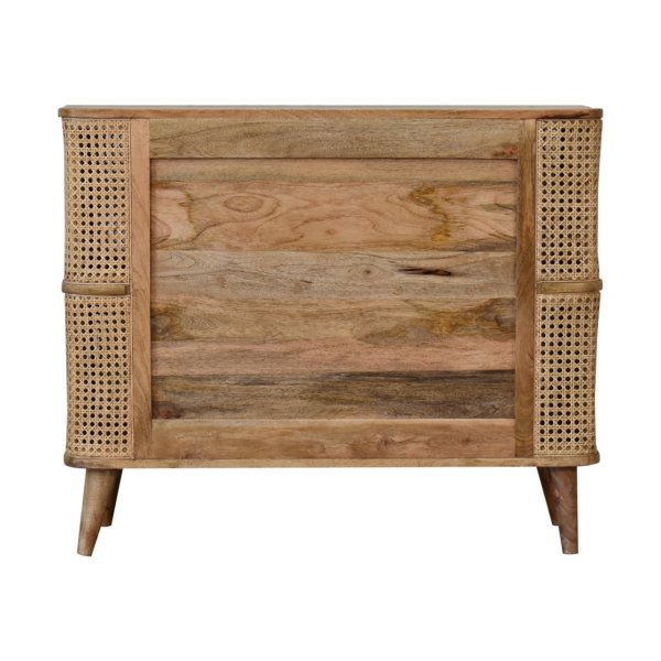 Solid Mango Wood Oak Finished with Rattan Double Open Cabinet - Image 9