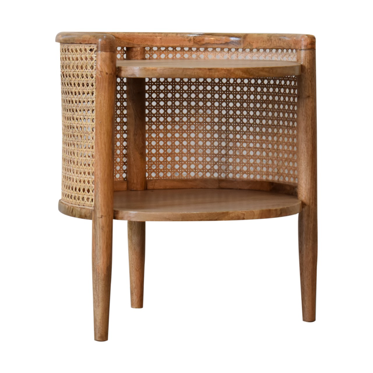 Solid Mango Wood Oak Finished with Rattan Open 1 Shelf Mini Bedside - Image 2