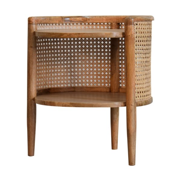 Solid Mango Wood Oak Finished with Rattan Open 1 Shelf Mini Bedside - Image 3