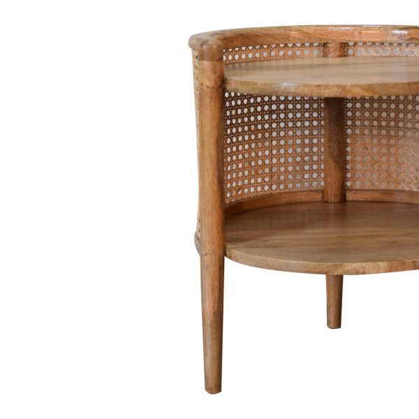 Solid Mango Wood Oak Finished with Rattan Open 1 Shelf Mini Bedside - Image 4