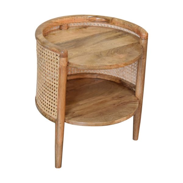 Solid Mango Wood Oak Finished with Rattan Open 1 Shelf Mini Bedside - Image 5