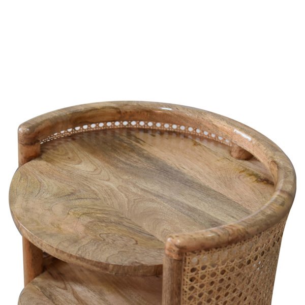 Solid Mango Wood Oak Finished with Rattan Open 1 Shelf Mini Bedside - Image 6