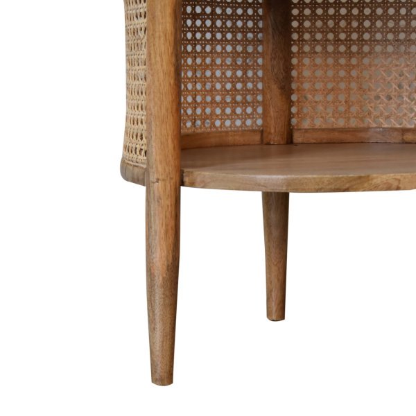 Solid Mango Wood Oak Finished with Rattan Open 1 Shelf Mini Bedside - Image 7