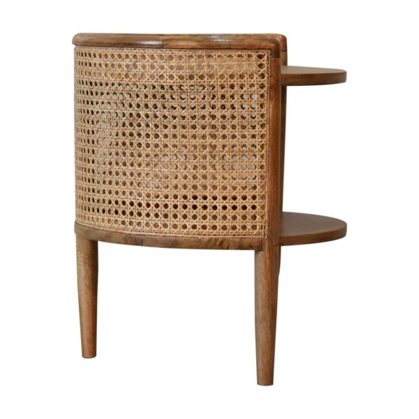 Solid Mango Wood Oak Finished with Rattan Open 1 Shelf Mini Bedside - Image 8