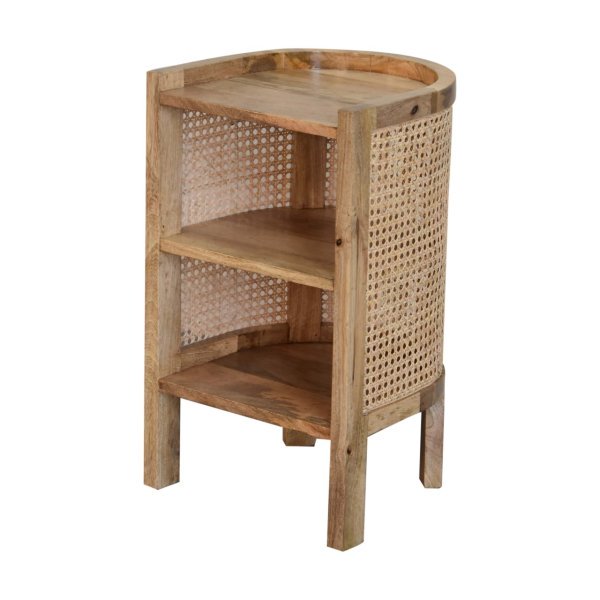 Solid Mango Wood and Rattan 1 Shelf Open Bedside - Image 3