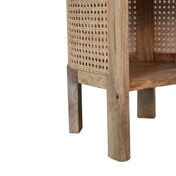 Solid Mango Wood and Rattan 1 Shelf Open Bedside - Image 6