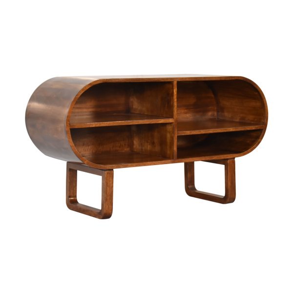 Solid Mango Wood Chestnut Finished Open Circular Media Unit - Image 3