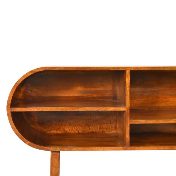 Solid Mango Wood Chestnut Finished Open Circular Media Unit - Image 4