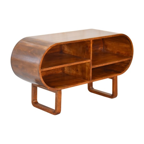 Solid Mango Wood Chestnut Finished Open Circular Media Unit - Image 6