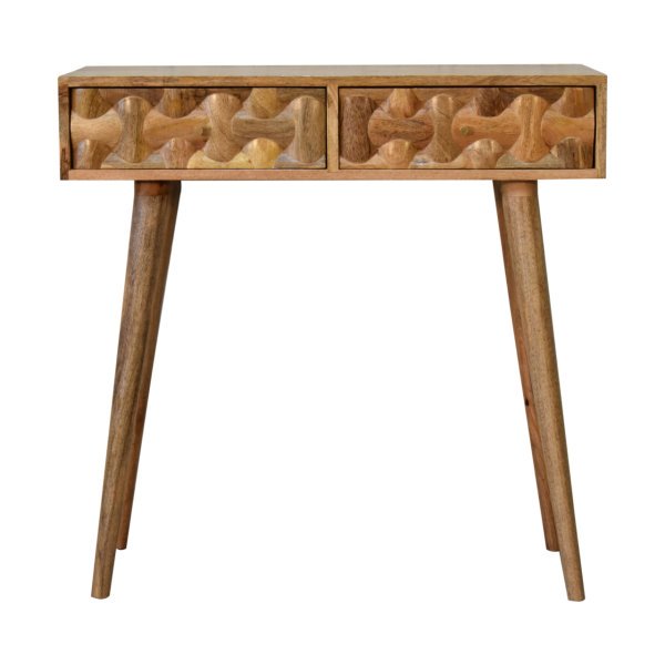 Solid Mango Wood Oak Finished Kita 2 Drawer Console Table