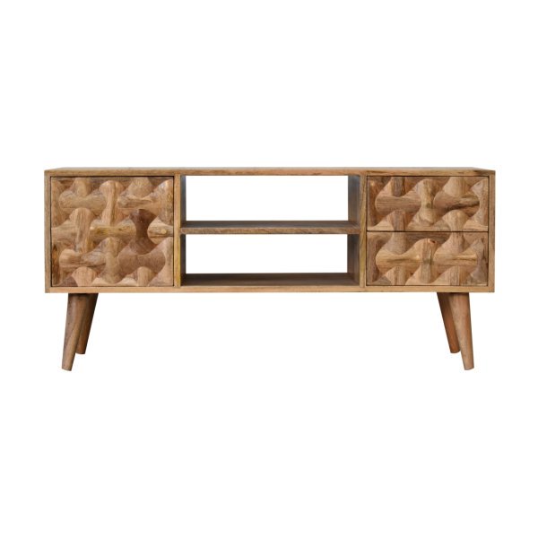 Solid Mango Wood Oak Finished Kita 1 Door 2 Drawer Media Unit