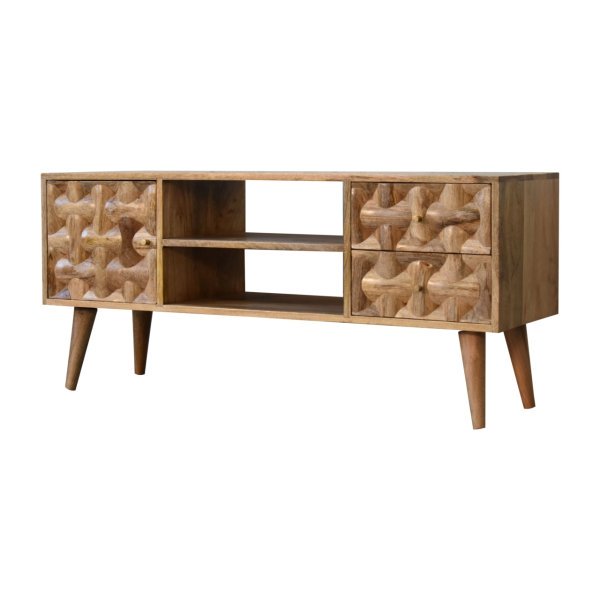 Solid Mango Wood Oak Finished Kita 1 Door 2 Drawer Media Unit - Image 2