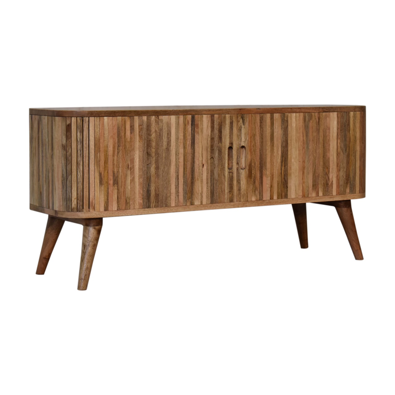 Solid Mango Wood Oak Finished 2 Handle Mokka Media Unit - Image 2