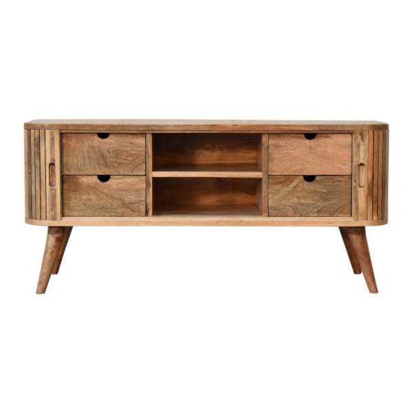 Solid Mango Wood Oak Finished 2 Handle Mokka Media Unit - Image 7