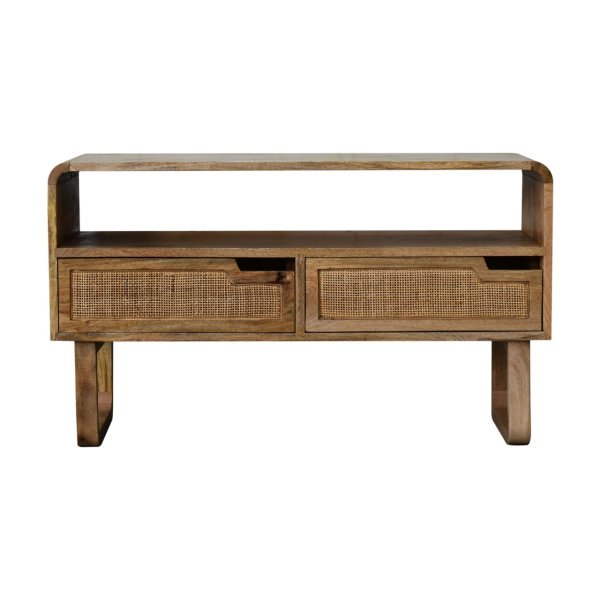 Solid Mango Wood Oak and Rattan Finished 2 Door Tallin Media Unit