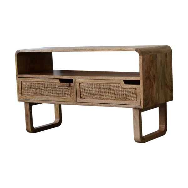 Solid Mango Wood Oak and Rattan Finished 2 Door Tallin Media Unit - Image 3