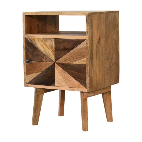 Solid Mango Wood Oak and Classic Grey 1 Door Safi Bedside - Image 3