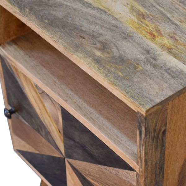 Solid Mango Wood Oak and Classic Grey 1 Door Safi Bedside - Image 5