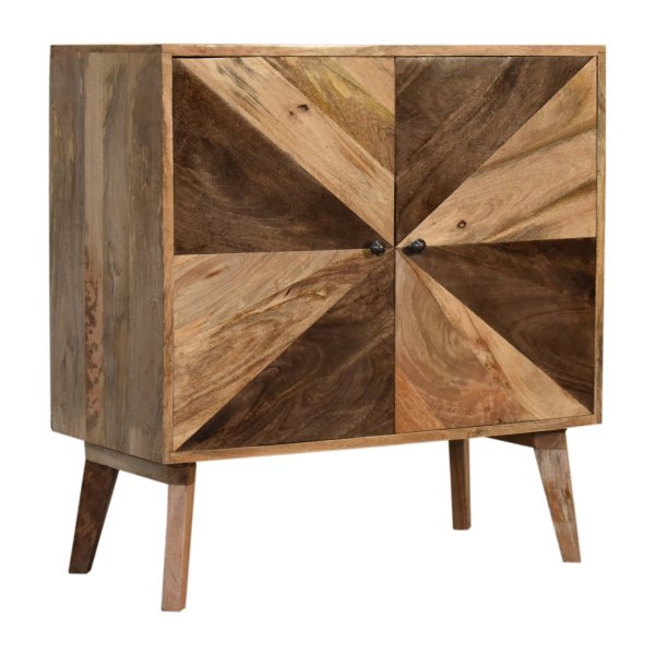Solid Mango Wood Oak and Classic Grey Finished 2 Door Cabinet - Image 3