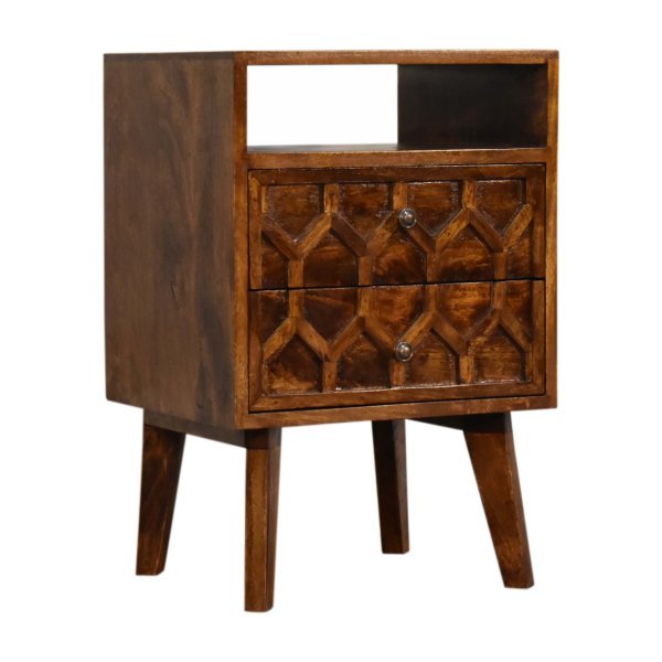 Solid Mango Wood Chestnut Finished 2 Drawer Amouri Bedside - Image 2