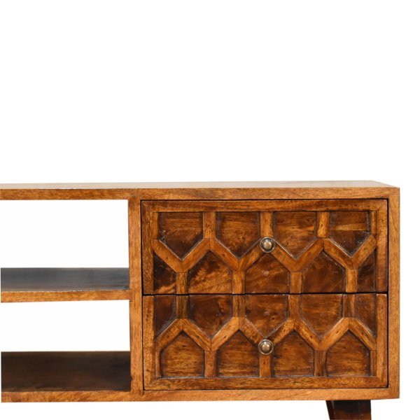 Solid Mango Wood Chestnut Finished 4 Drawer Amouri Media Unit - Image 4