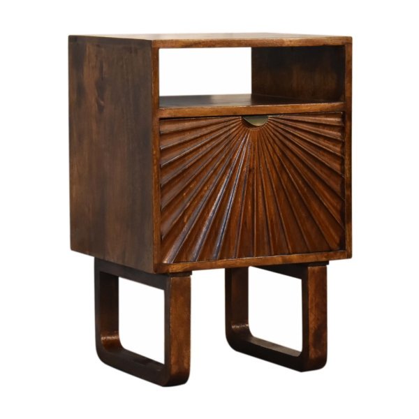 Solid Mango Wood Chestnut Finished 1 Door Drew Bedside - Image 2