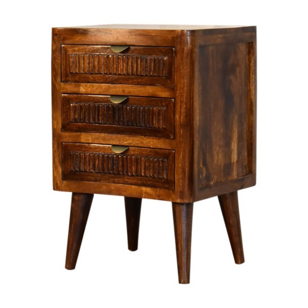 Solid Mango Wood Chestnut Finished 3 Drawer Bedside - Image 3