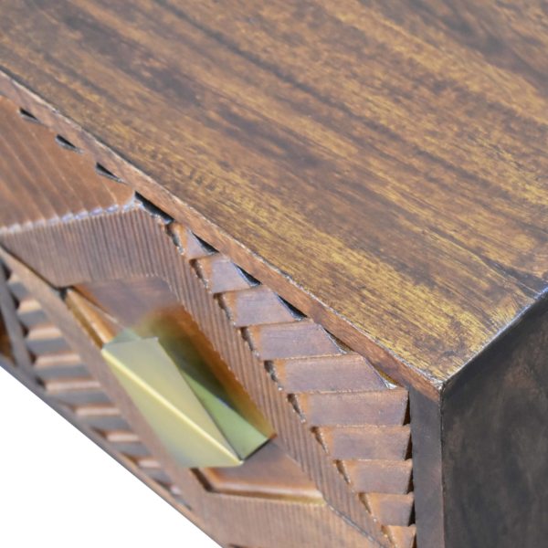 Solid Mango Wood Chestnut and Brass Finished 2 Slots 4 Drawer Media Unit - Image 6