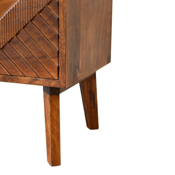 Solid Mango Wood Chestnut Finished 2 Drawer Alma Bedside with Brass Inlay Diamond Pattern - Image 7