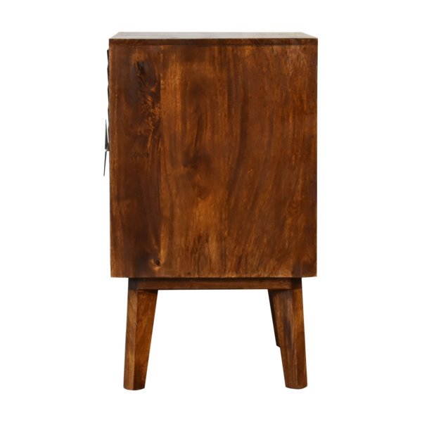 Solid Mango Wood Chestnut Finished 2 Drawer Alma Bedside with Brass Inlay Diamond Pattern - Image 8