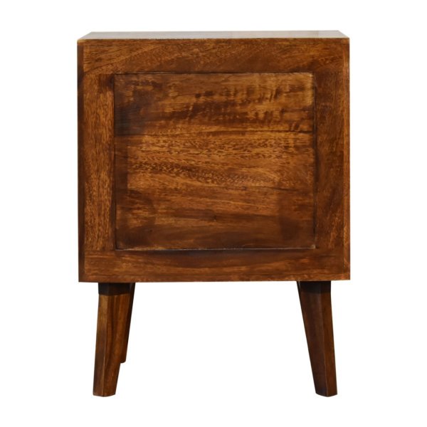 Solid Mango Wood Chestnut Finished 2 Drawer Alma Bedside with Brass Inlay Diamond Pattern - Image 9