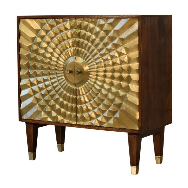 Solid Mango Wood Chestnut Finished 2 Door Brass Front Eden Cabinet - Image 2
