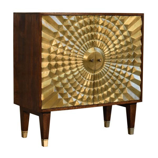 Solid Mango Wood Chestnut Finished 2 Door Brass Front Eden Cabinet - Image 3
