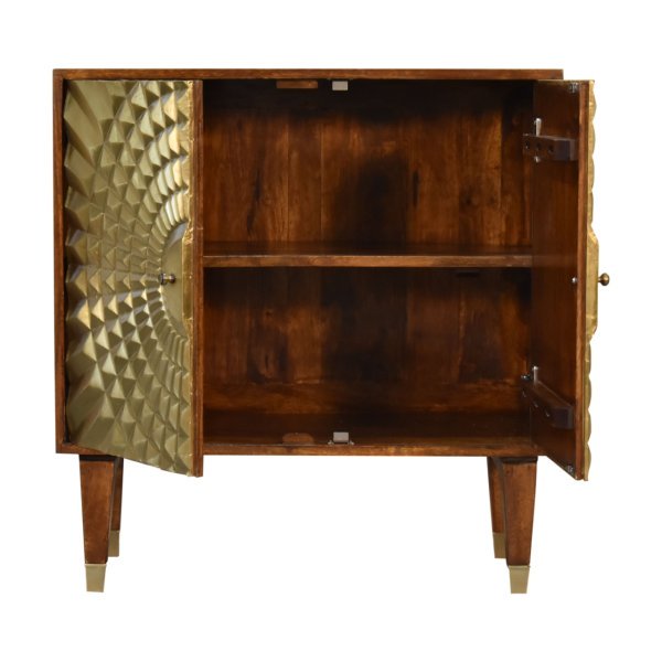 Solid Mango Wood Chestnut Finished 2 Door Brass Front Eden Cabinet - Image 5
