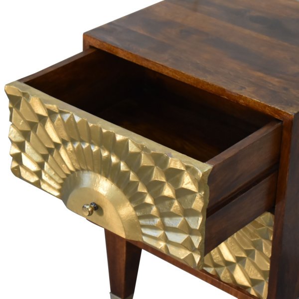 Solid Mango Wood Chestnut Finished 2 Drawer Brass Front Eden Bedside - Image 6