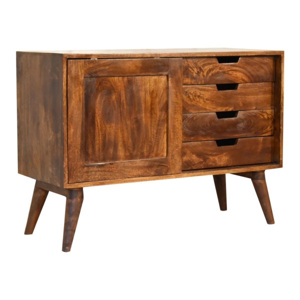 Solid Mango Wood Chestnut Finished Sliding Cabinet with 4 Drawers - Image 3