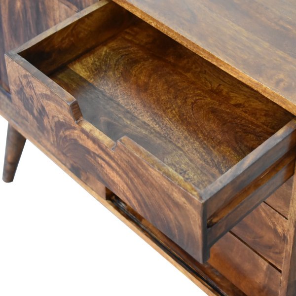 Solid Mango Wood Chestnut Finished Sliding Cabinet with 4 Drawers - Image 6