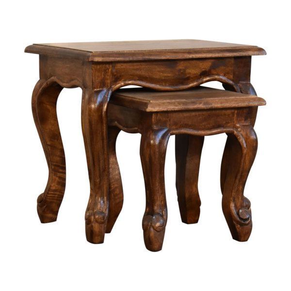 Solid Mango Wood Chestnut Finished 2 Stool Set - Image 3