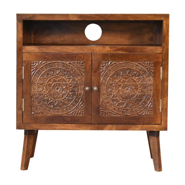Solid Mango Wood Tova Open Shelf Cabinet